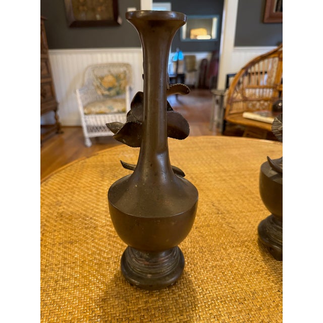 Metal Late 19th Century Japanese Bronze Vases- a Pair For Sale - Image 7 of 8
