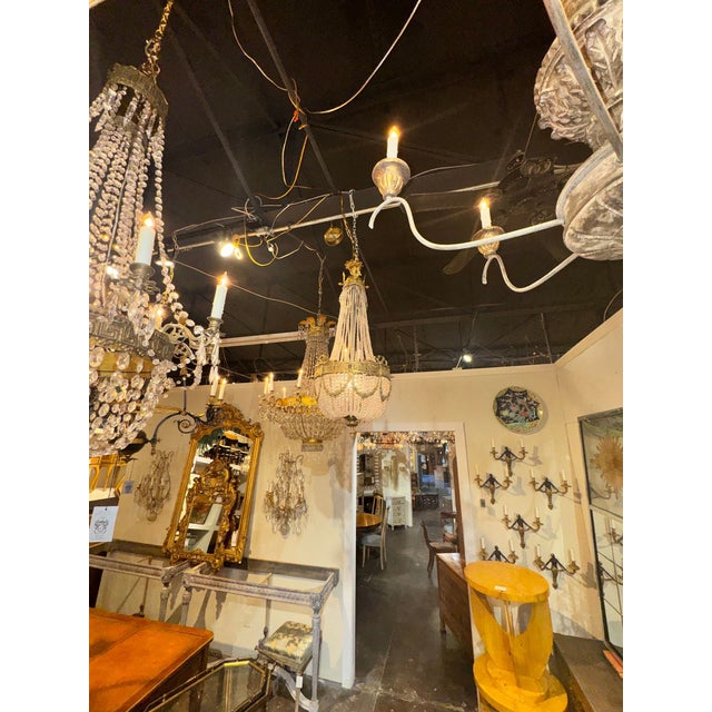 Early 20th Century French Empire Gilt Bronze and Crystal Basket Chandelier For Sale - Image 4 of 5