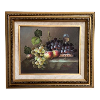 Original Acrylic on Board Fruit & Wine Still Life, Framed For Sale