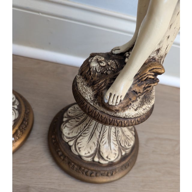 Mid 20th Century French Figurative Lamp Boy Girl Peasants Chalkware - a Pair For Sale - Image 11 of 13