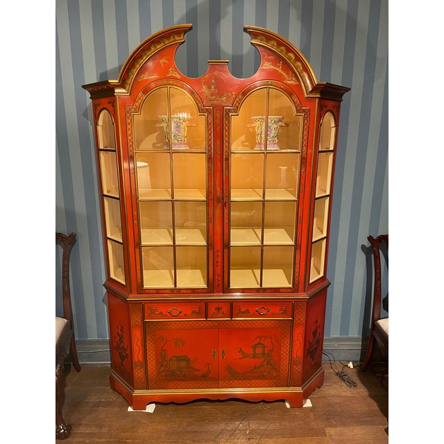 Chinoiserie Mid 20th Century Red Lacquer Display Cabinet by Scalia, Schmieg, Kotzian For Sale - Image 3 of 18