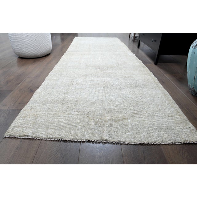 Textile 1970s Vintage Turkish Handmade Wool Cotton Beige Runner Rug For Sale - Image 7 of 11
