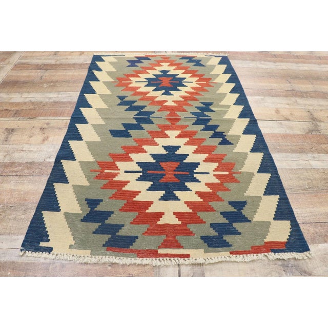 Textile Vintage Persian Shiraz Kilim Rug, 03'08 X 05'08 For Sale - Image 7 of 9