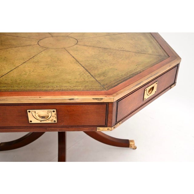 Large Antique Military Campaign Drum Table with Leather Top, 1950 For Sale - Image 9 of 11