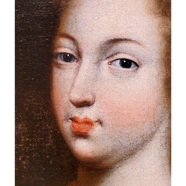 Textile 17th Century Portrait of a Aristocratic Woman - Oil Painting For Sale - Image 7 of 11