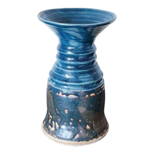 Vintage Hand Thrown Pottery Vase in Blue and Brown Glaze, Signed