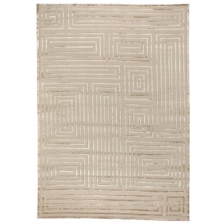Vera hand knottedWool/ViscoseBeige Rug - 6'x9' For Sale
