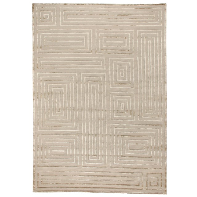 Vera hand knottedWool/ViscoseBeige Rug - 6'x9' For Sale