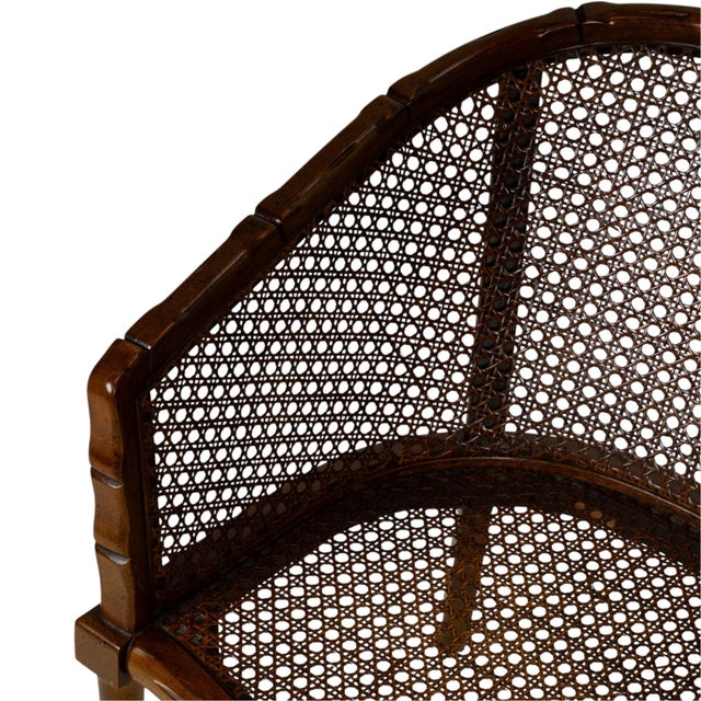 Pair Vintage Faux Bamboo Cane Barrel Chairs Hollywood Regency For Sale In Tampa - Image 6 of 18