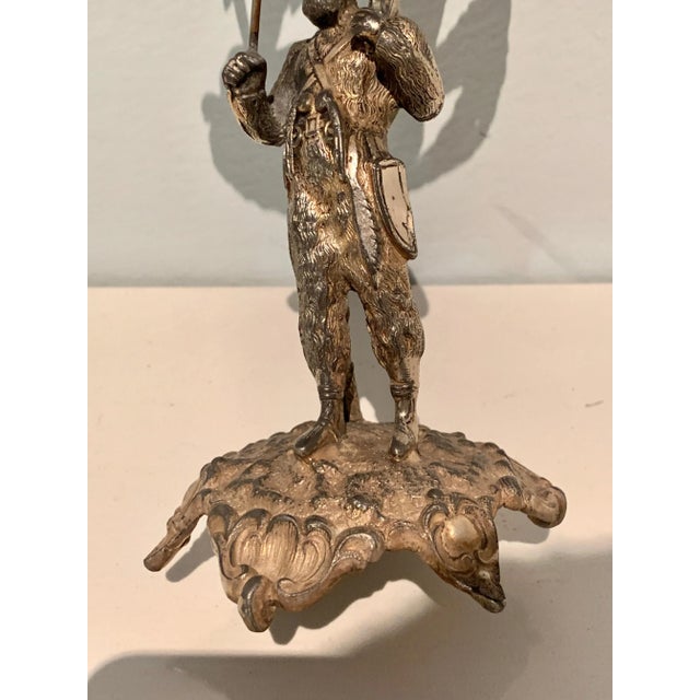 Gold Folk Art Silver Man Holding Umbrella with Bird Sculpture For Sale - Image 8 of 9