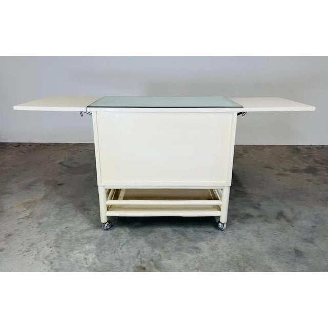 Mid-Century Drop-Leaf Buffet Server, White Lacquer, Cane Front For Sale - Image 10 of 11