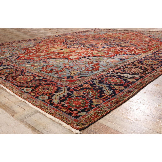 Red Late 19th Century Persian Heriz Rug, 11'10 X 15'00 For Sale - Image 8 of 10