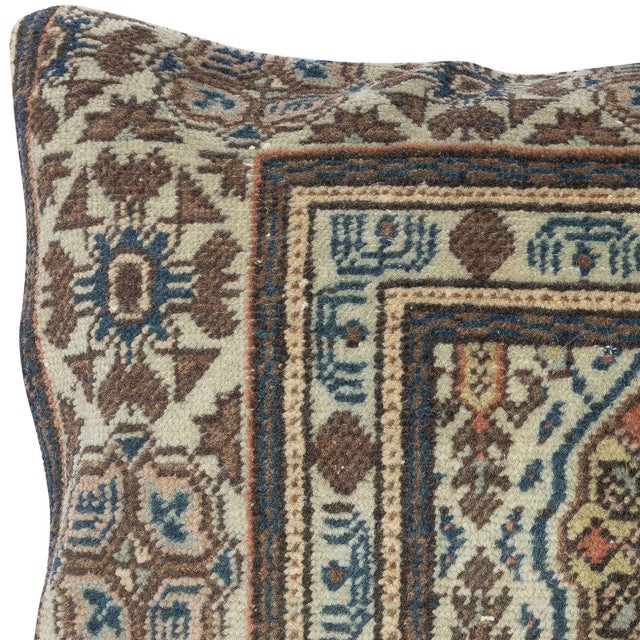 Traditional 16"x16" Rustic Handmade Wool Cushion Cover. Vintage Turkish Rug Pillow For Sale - Image 3 of 4