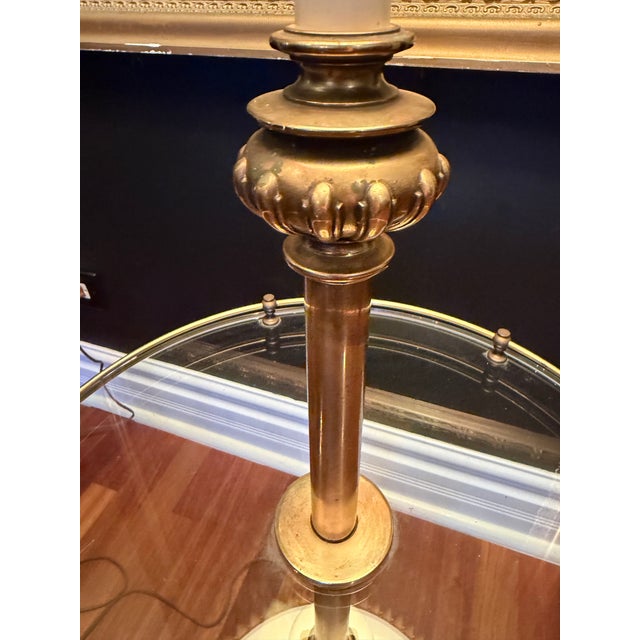 Vintage Stiffel Brass Floor Lamp With Integrated Glass Drink Table Original Shade For Sale - Image 10 of 12