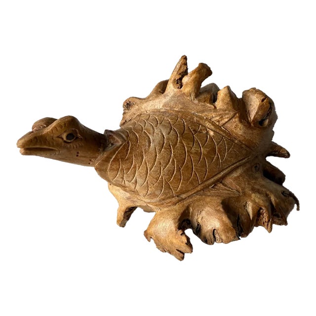 1990s Hand-Carved Burlwood Sea Turtle For Sale