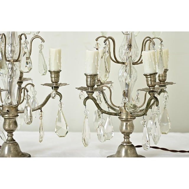 Transparent French 19th Century Pair of Crystal Girandole Lamps For Sale - Image 8 of 12