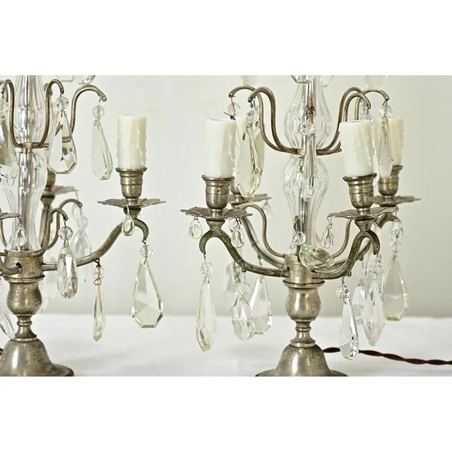 Transparent French 19th Century Pair of Crystal Girandole Table Lamps For Sale - Image 8 of 12