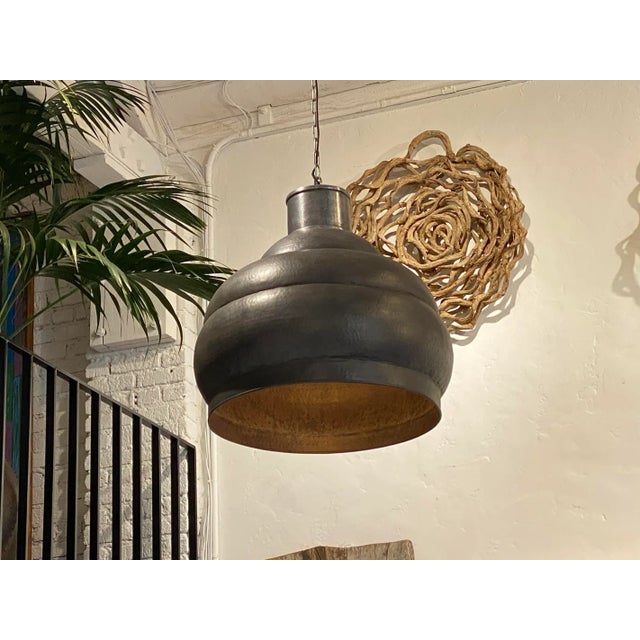 Metal Large Hammered Kong Industrial Pendant Light For Sale - Image 7 of 9