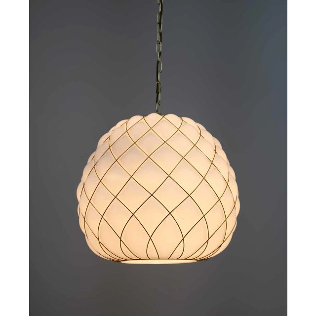 Fontana Arte Modern White & Brass Pendant Lamp from Fontana Arte, 1990 For Sale - Image 4 of 8
