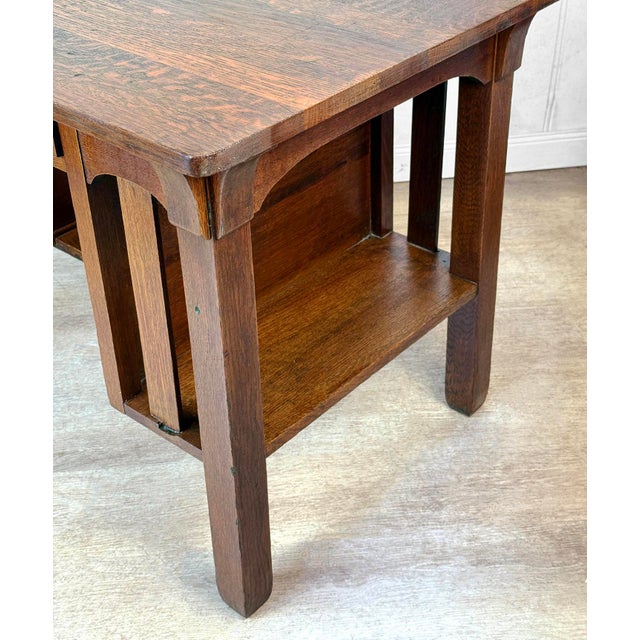 Antique Arts & Crafts Quartersawn Oak Partners Library Desk For Sale - Image 14 of 14