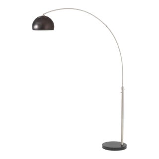 92-Inch Nova of California Half Dome Arc Floor Lamp - Mid Century Modern, Satin Nickel, Black Marble Base, Dimmable For Sale