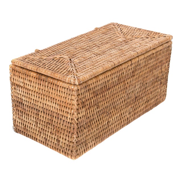 Artifacts Rattan Rectangular Double Tissue Roll Box With Lid For Sale