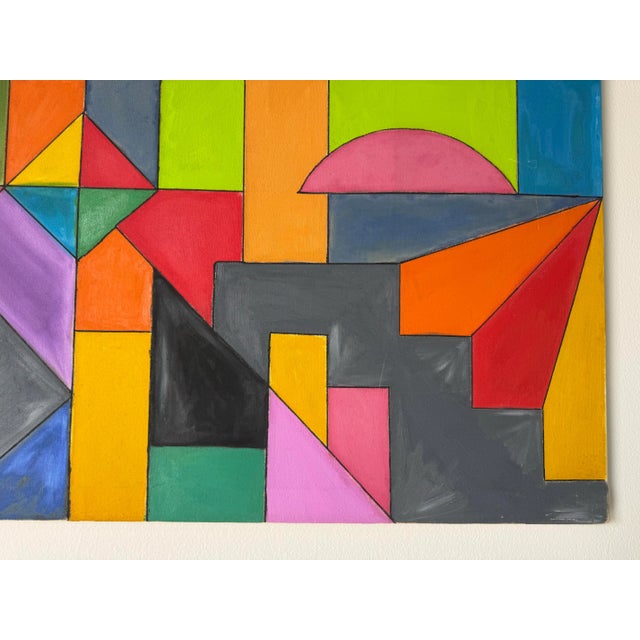 Green 2003 Vintage Daniel Colorful Geometric Abstract Oil on Canvas Painting – Unframed For Sale - Image 8 of 10