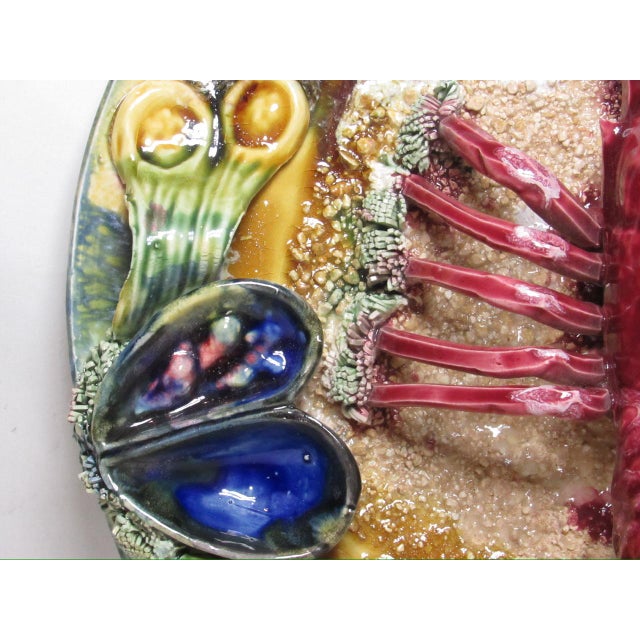 Ceramic Vintage Portuguese Majolica Lobster Wall Plate For Sale - Image 7 of 18