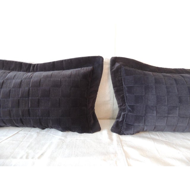 Black Check-Pattern Velvet Decorative Lumbar Pillows From Portugal - Set of 2 Hand-stitched closures Feather/Down inserts....