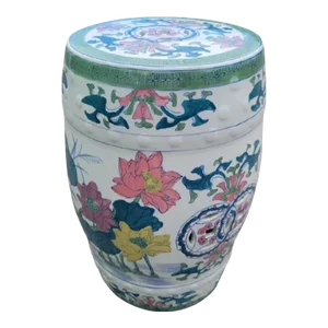 Vintage Ceramic Floral Chinoiserie Regency Garden Stool