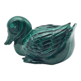 Hand-Carved Natural Malachite Duck Figurine For Sale