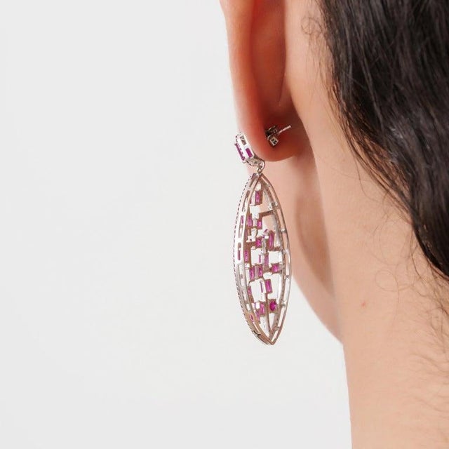 Not Yet Made - Made To Order Art Deco Geometric Ruby Lattice Drop Earrings in 925 Sterling Silver, A Pair For Sale - Image 5 of 11