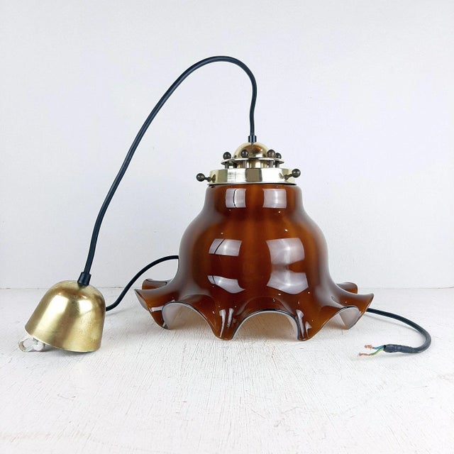 Brown Glass Pendant Lamp, 1970s For Sale - Image 3 of 11