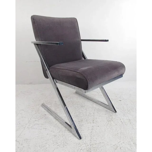 Matched set of four chrome iconic "Z' frame dining chairs designed by Milo Baughman manufactured by Design Institute of...