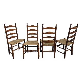 Rush Seat Ladder Back Chairs -Set of Four For Sale