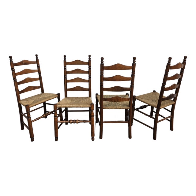 Rush Seat Ladder Back Chairs -Set of Four For Sale