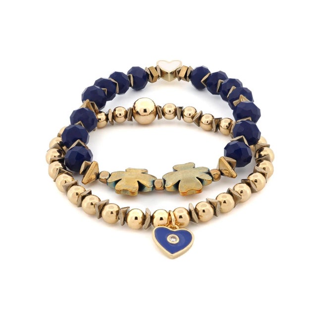 White Deep Love Blue Crystal & Heart Charm Gold Bracelet Set For Sale - Image 8 of 8