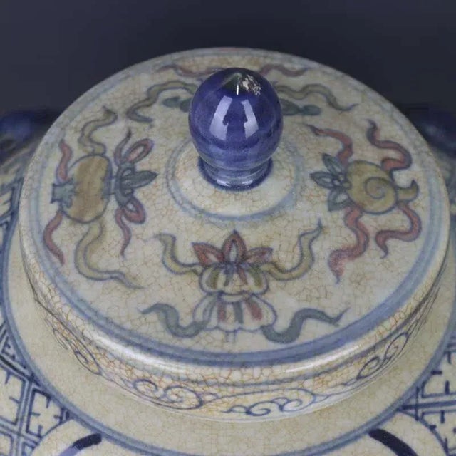 Early 20th Century Chinese Vintage Ceramic Pot,Ming Dynasty Jiajing Marked Blue and White Doucai Porcelain Lid Jar Hand Painted Eight Immortals Pattern For Sale - Image 5 of 11