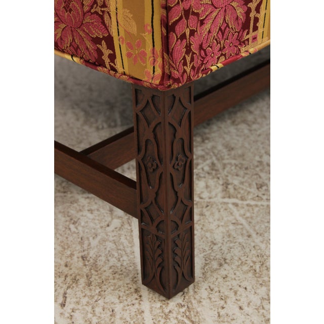 Vintage Camelback Damask Upholstered Sofa For Sale - Image 15 of 16