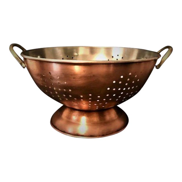 Vintage Copper Colander With Brass Handles & Tin Lining Chairish
