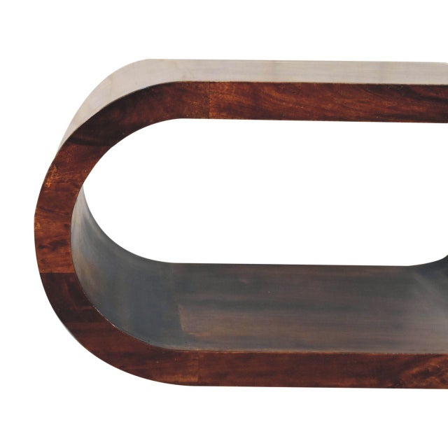 Contemporary Walnut-Finish Mango Wood Curved Coffee Table For Sale - Image 3 of 8