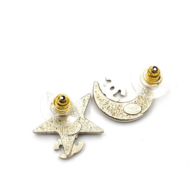 Chanel Chanel Super Rare Star Moon Black Crystal CC Small Piercing Earrings ,2 Pieces For Sale - Image 4 of 4