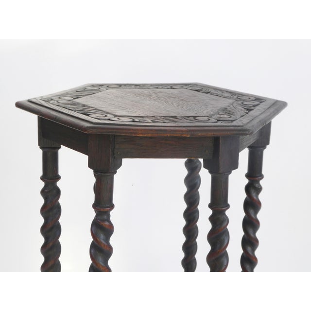 Hexagonal Barley Twist Side Table in Oak For Sale - Image 5 of 11
