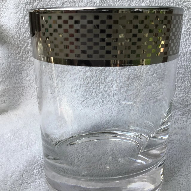 Transparent Platinum Band Rim Checkerboard Geometric Pattern Lowball Glasses-Set of 6 For Sale - Image 8 of 13