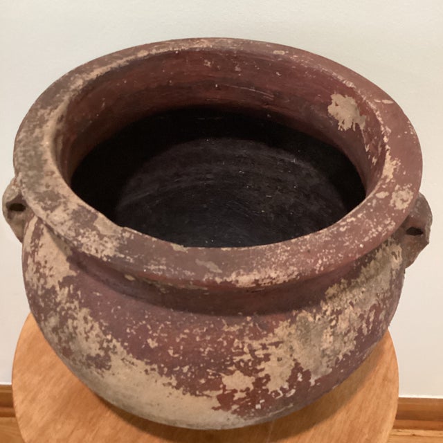 Antique Rustic Double-Handled Large Terracotta Planter/Vessel Earthy Red and Cream Patina For Sale - Image 9 of 12