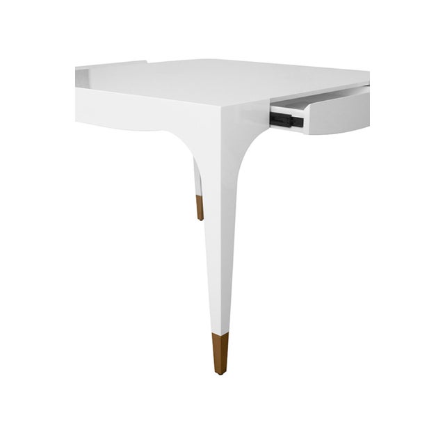 White Matthew Izzo Home Lacey White Lacquer Two Drawer Game Table With Antique Brass Foot Caps For Sale - Image 8 of 8