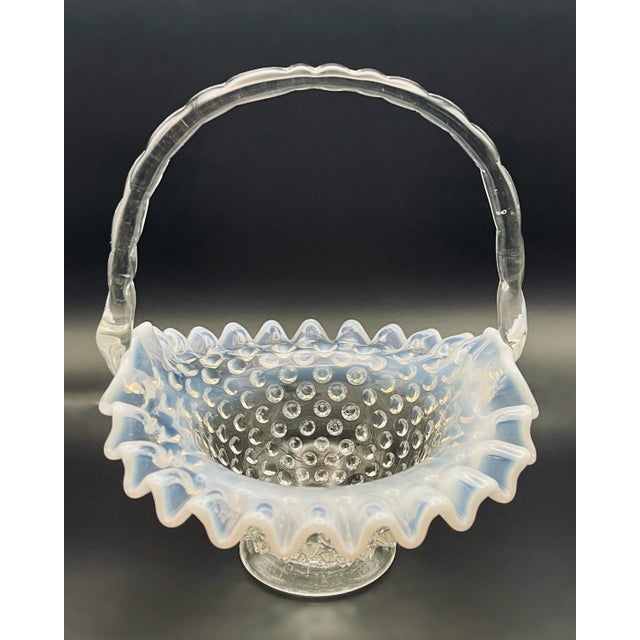 Fenton Art Glass Company Mid 20th Century Fenton Opalescent Hobnail Decorative Glass Basket For Sale - Image 4 of 10
