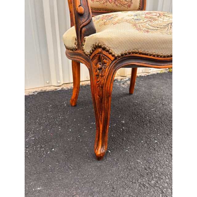 Early 20th Century French Walnut Needlepoint Arm Chairs- A Pair For Sale - Image 11 of 12