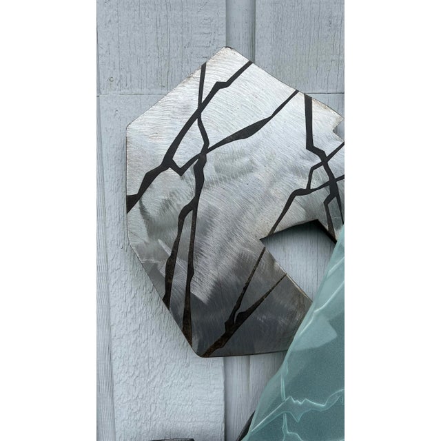Signed 1990’s Modern Abstract Etched Glass Steel Wall Art Sculpture For Sale - Image 4 of 13
