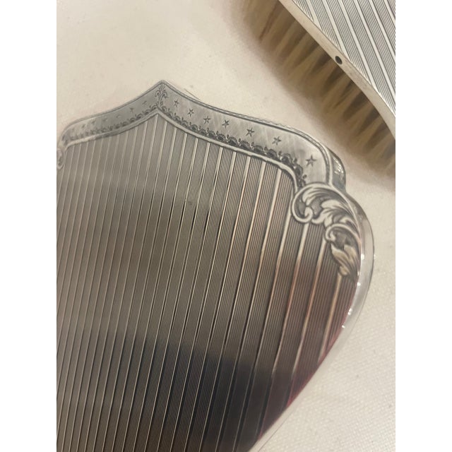 Early 20th Century Italian Liberty Style 800 Silver Vanity Set with Beveled Glass Mirror, Set of 4 For Sale - Image 3 of 10